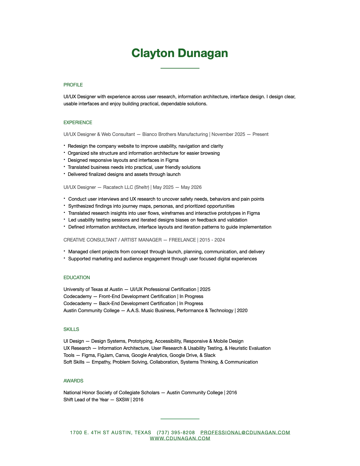 Clayton Dunagan resume preview